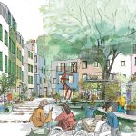 Sketch of the Phoenix courtyard towards the river by Ash Sakuka